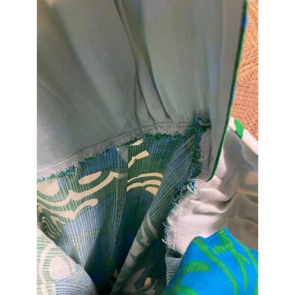 Vintage 1960s Home Made Dress mod retro Abstract Blue and Green Pattern Dress - Picture 9 of 11